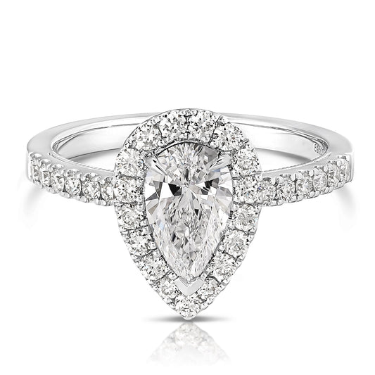 1 1/2 CT CENTER PEAR SHAPE HALO LAB GROWN ENGAGEMENT RING