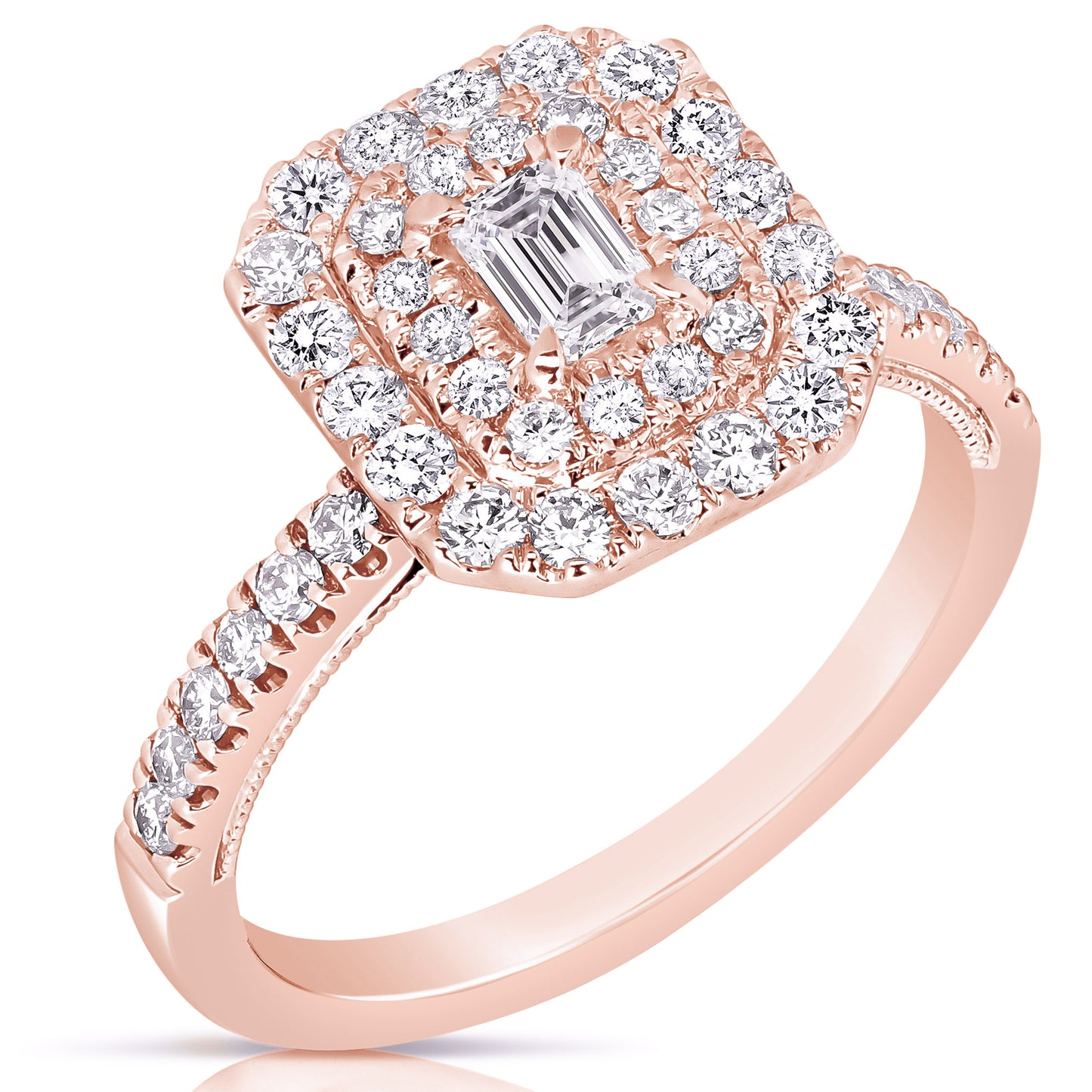 1/3 CT CENTER EMERALD CUT D-HALO 1 CTW DIAMOND ENGAGEMENT RING