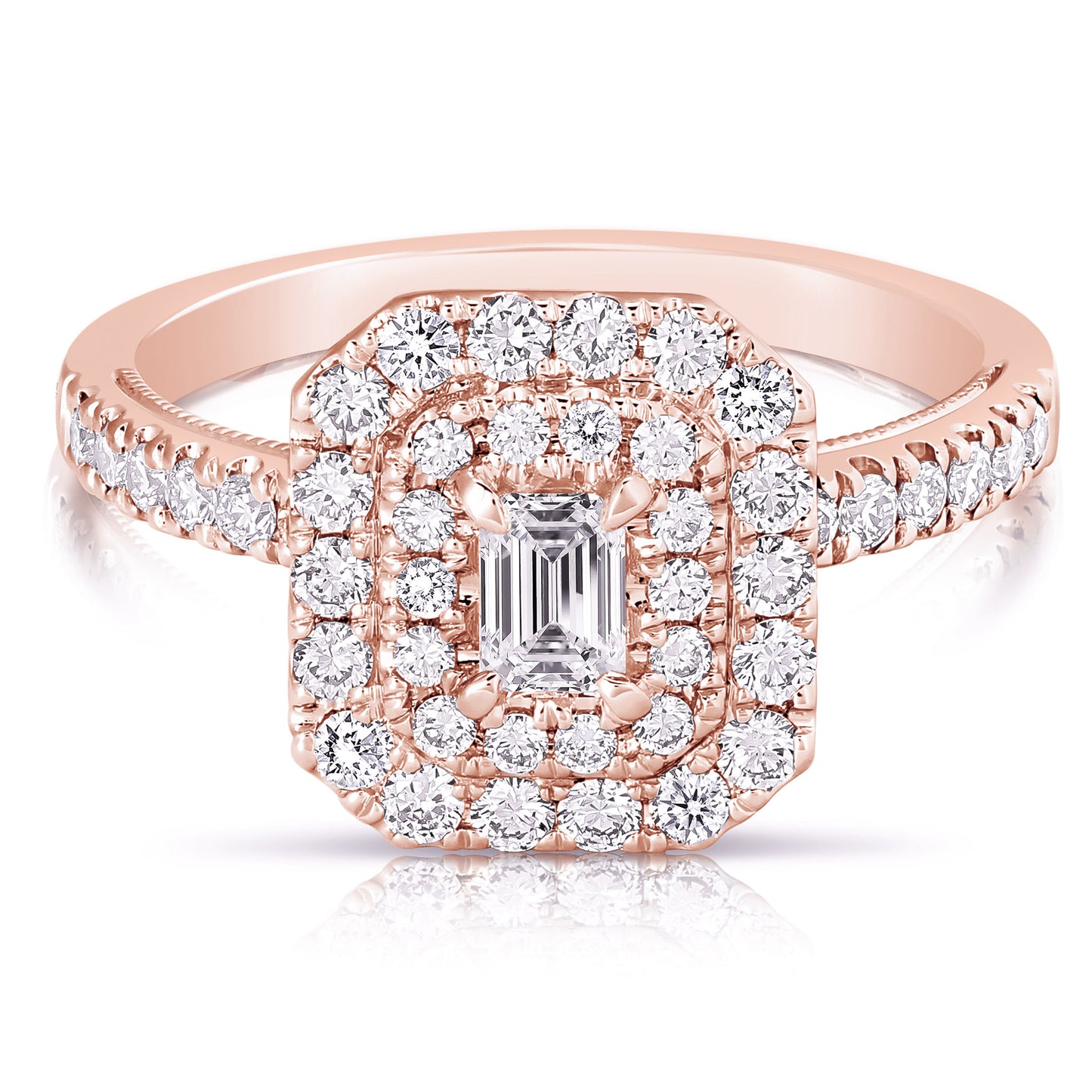1/3 CT CENTER EMERALD CUT D-HALO 1 CTW DIAMOND ENGAGEMENT RING