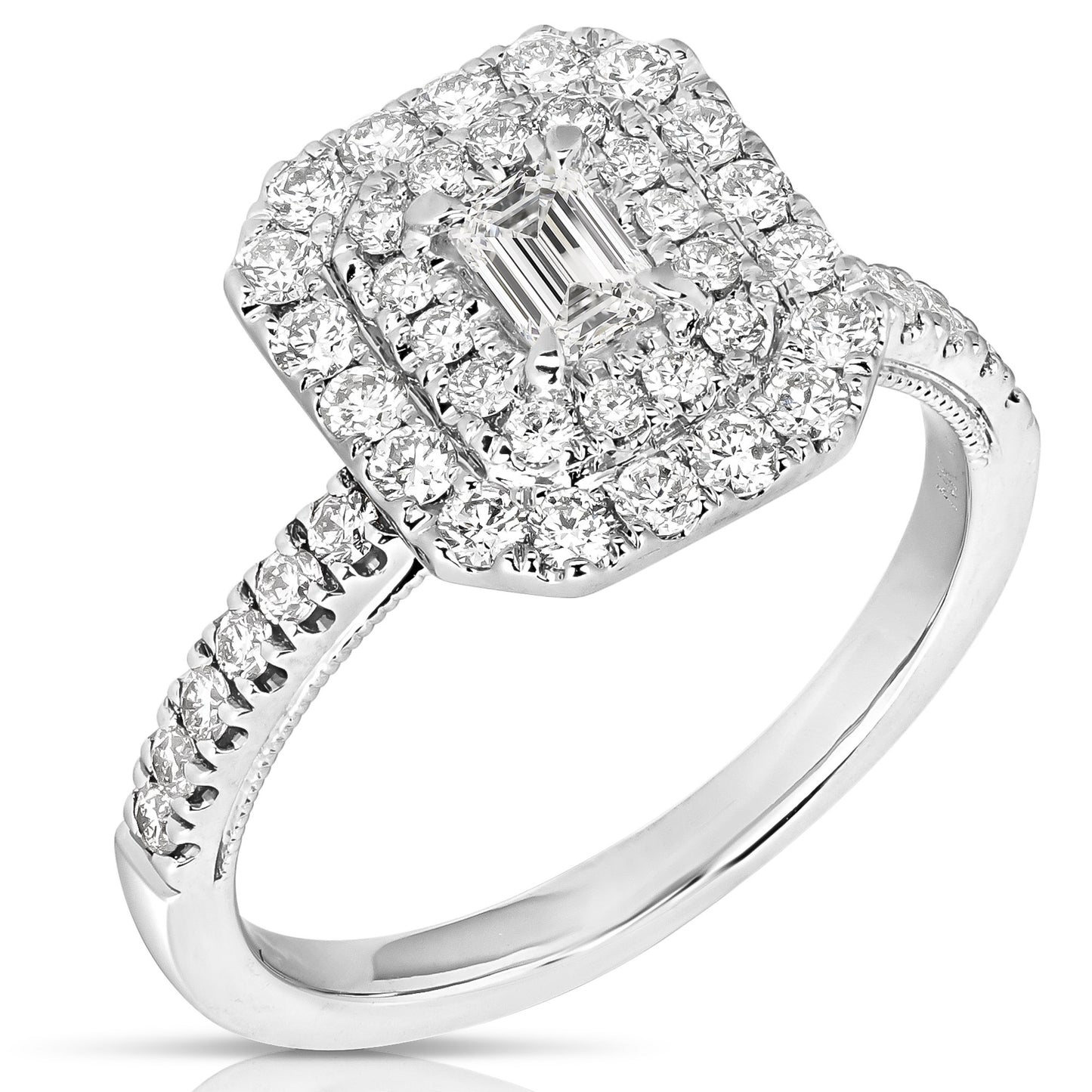 1/3 CT CENTER EMERALD CUT D-HALO 1 CTW DIAMOND ENGAGEMENT RING