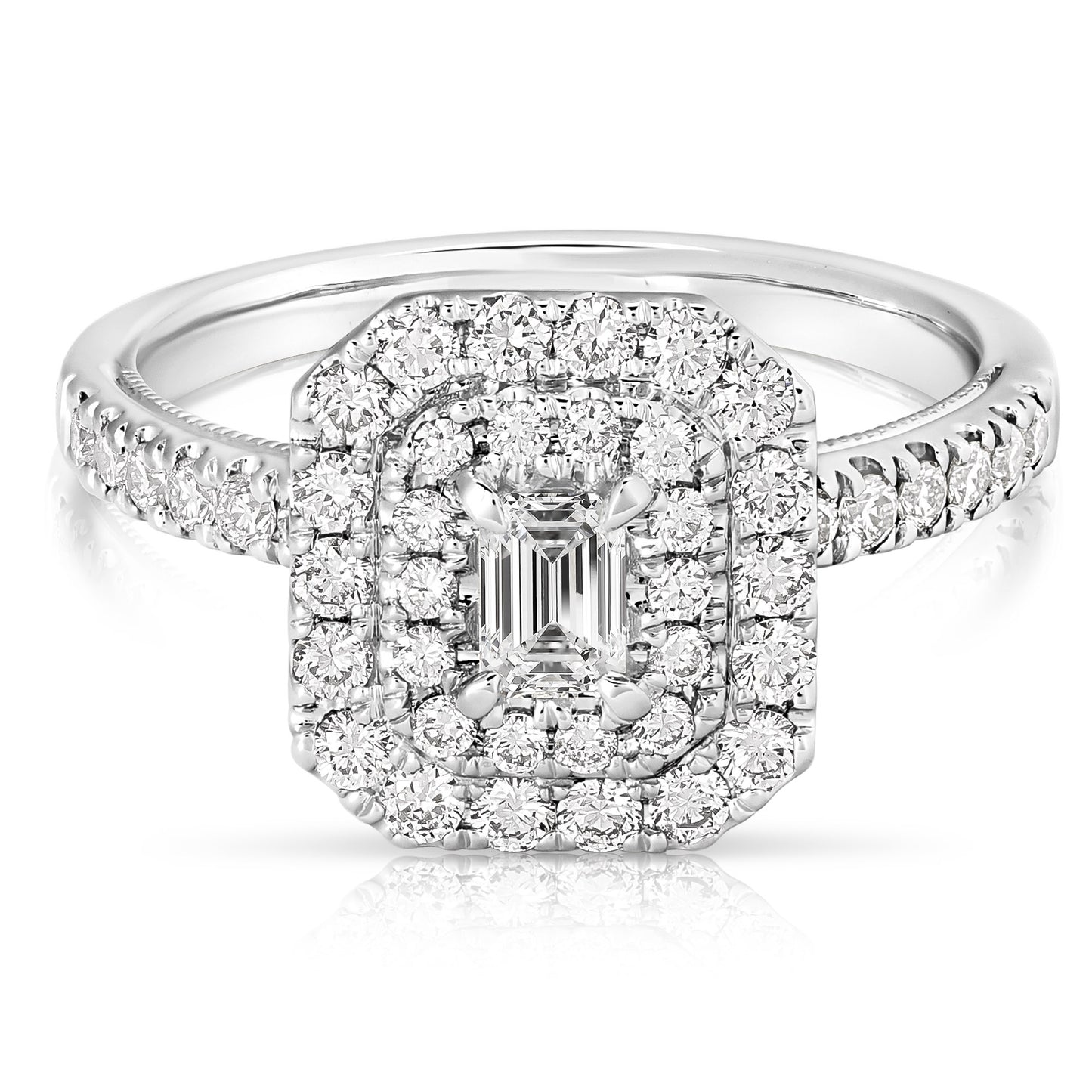 1/3 CT CENTER EMERALD CUT D-HALO 1 CTW DIAMOND ENGAGEMENT RING