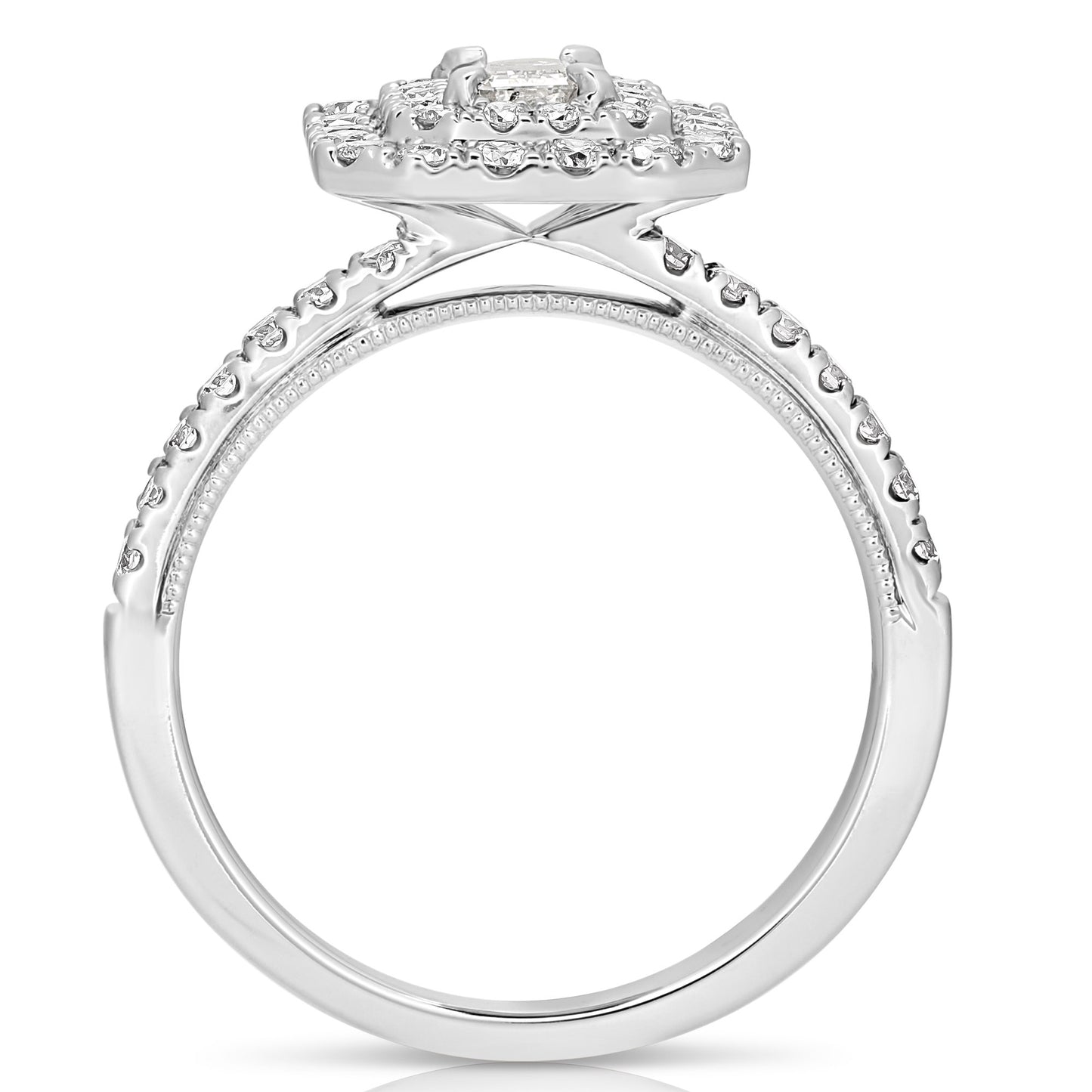 1/3 CT CENTER EMERALD CUT D-HALO 1 CTW DIAMOND ENGAGEMENT RING
