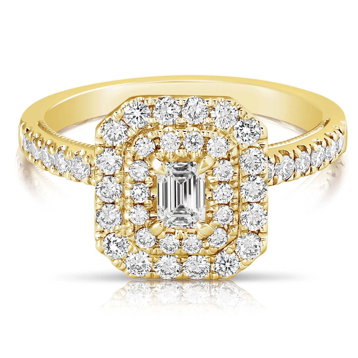 1/3 CT CENTER EMERALD CUT D-HALO 1 CTW DIAMOND ENGAGEMENT RING
