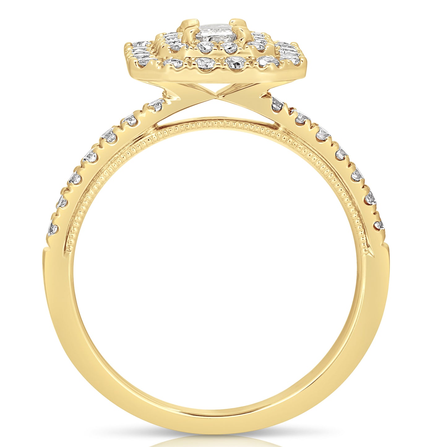 1/3 CT CENTER EMERALD CUT D-HALO 1 CTW DIAMOND ENGAGEMENT RING