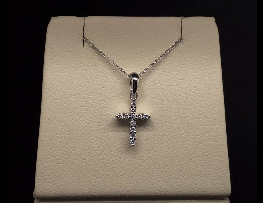 14K White Gold Diamond Cross