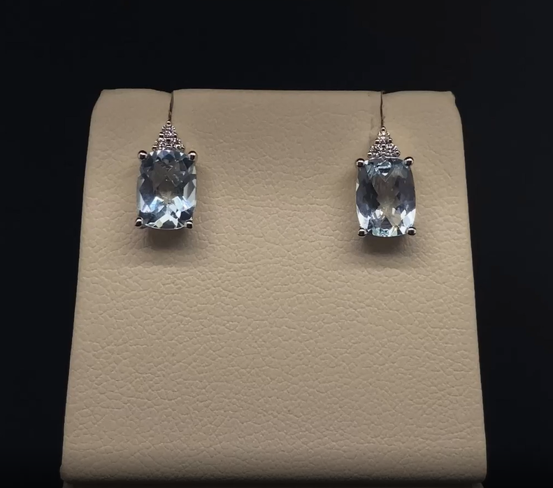 14K Diamond and Aquamarine Earrings