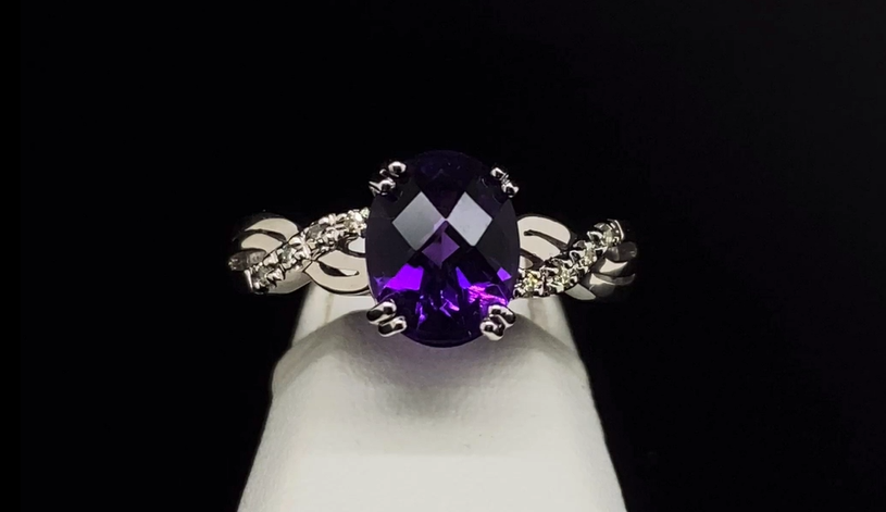 14K Diamond and Amethyst Ring