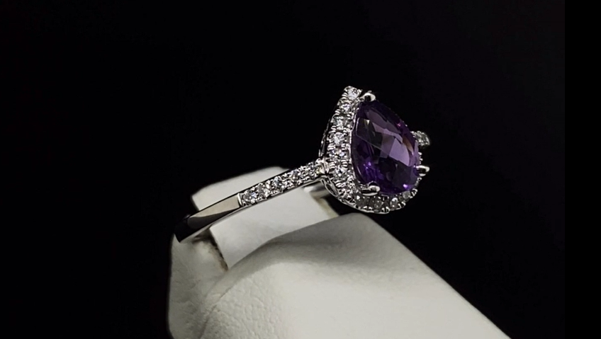 14K Diamond and Amethyst Ring