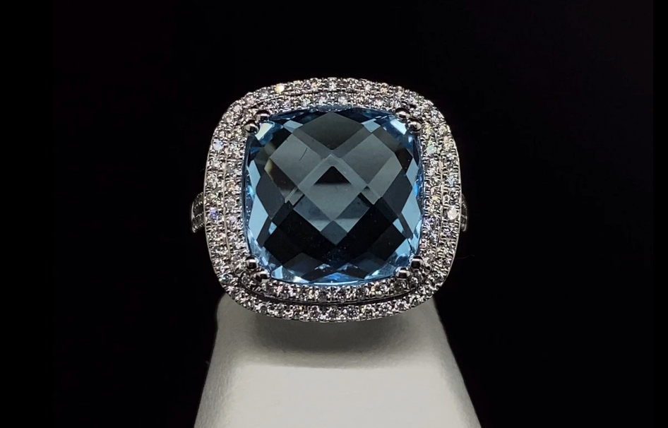 14K Diamond and Blue Topaz Ring