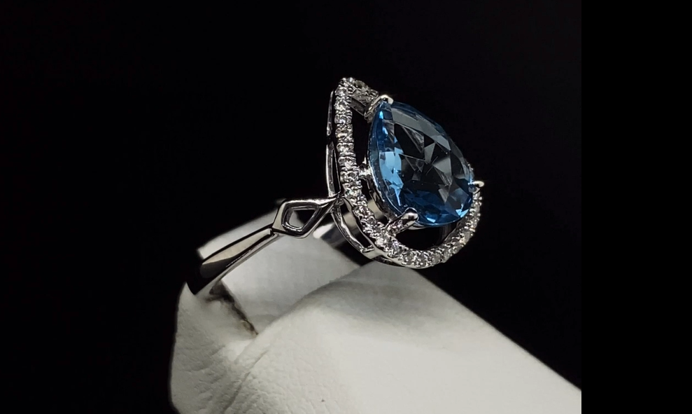 14K Diamond and Blue Topaz Ring