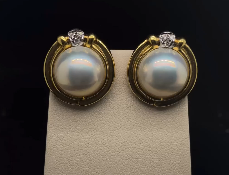 14K Pearl and Diamond Studs