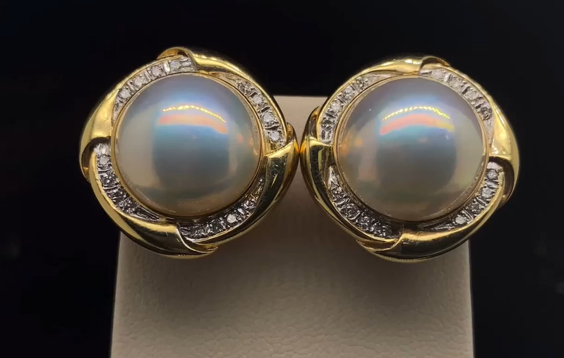 14K Pearl and Diamond Earrings