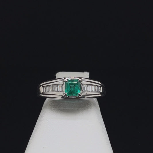 Platinum Diamond Emerald and Diamond Ring