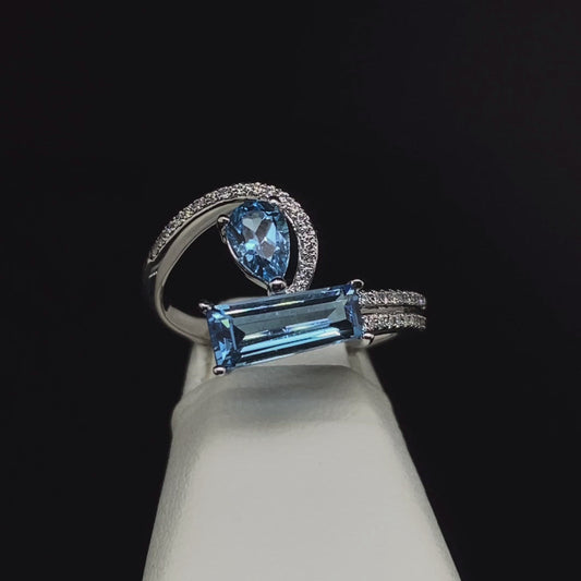 14K Diamond and Blue Topaz Ring