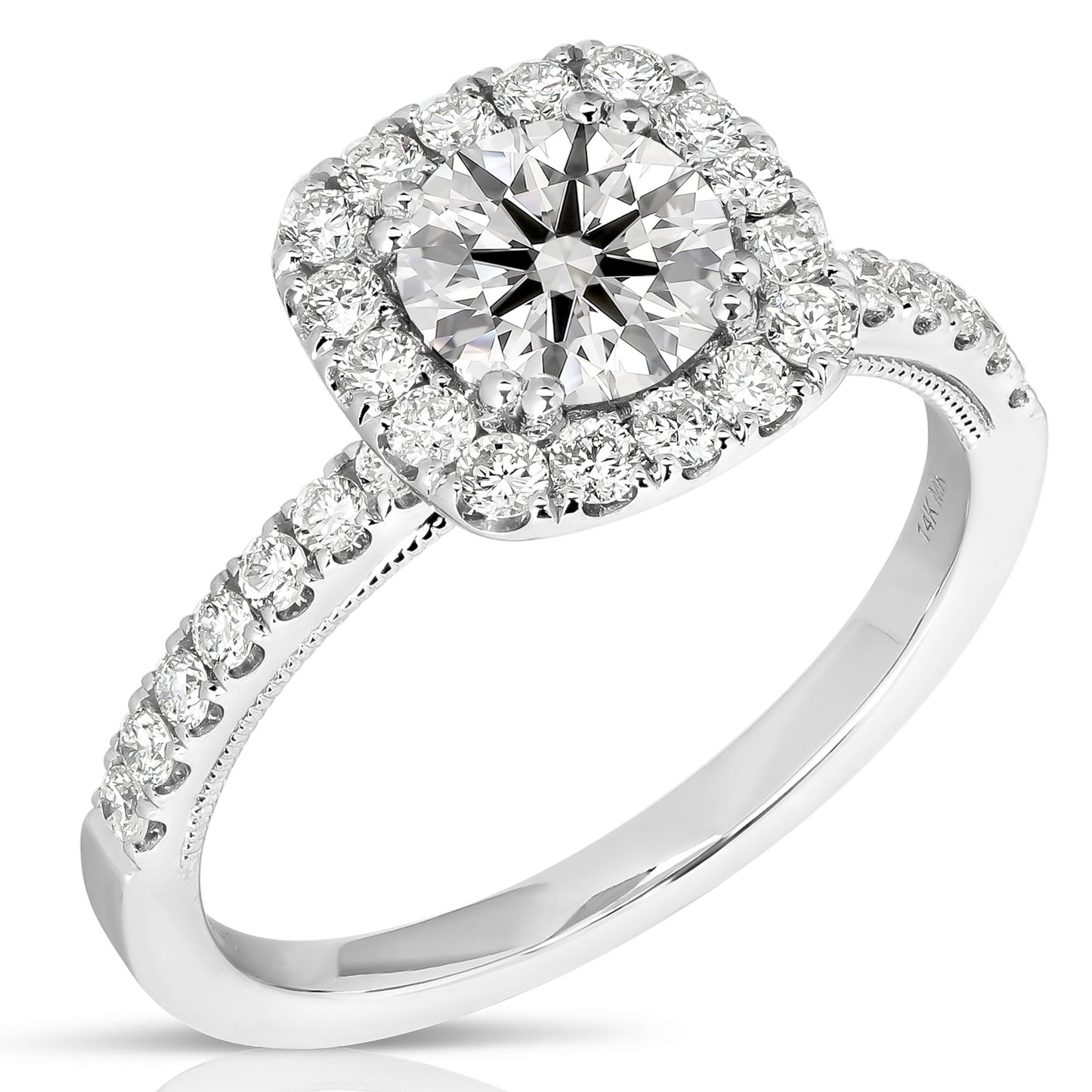 1 CT CENTER ROUND CUSHION-HALO LAB GROWN ENGAGEMENT RING