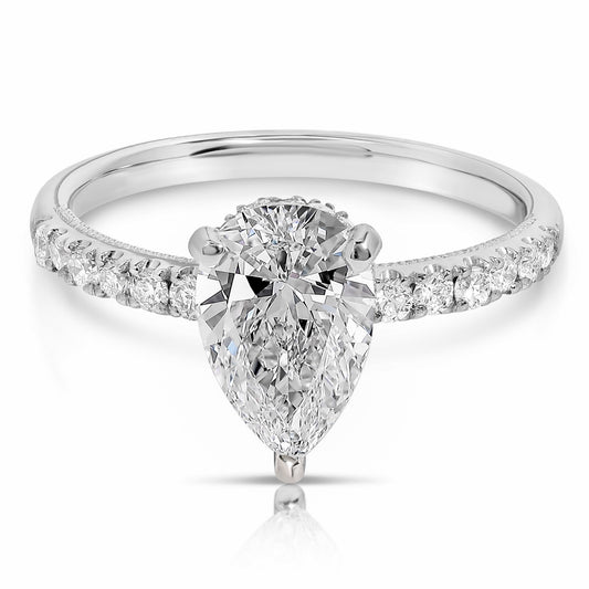 1 1/2 CT CENTER PEAR SHAPE H-HALO LAB GROWN ENGAGEMENT RING