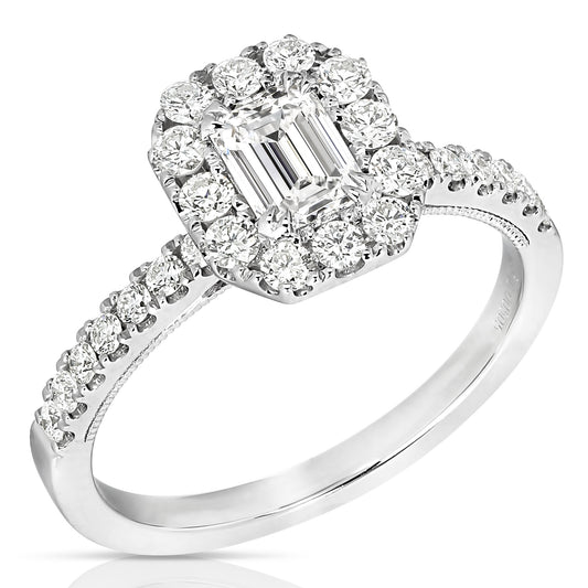 1/2 CT CENTER EMERALD CUT HALO DIAMOND ENGAGEMENT RING