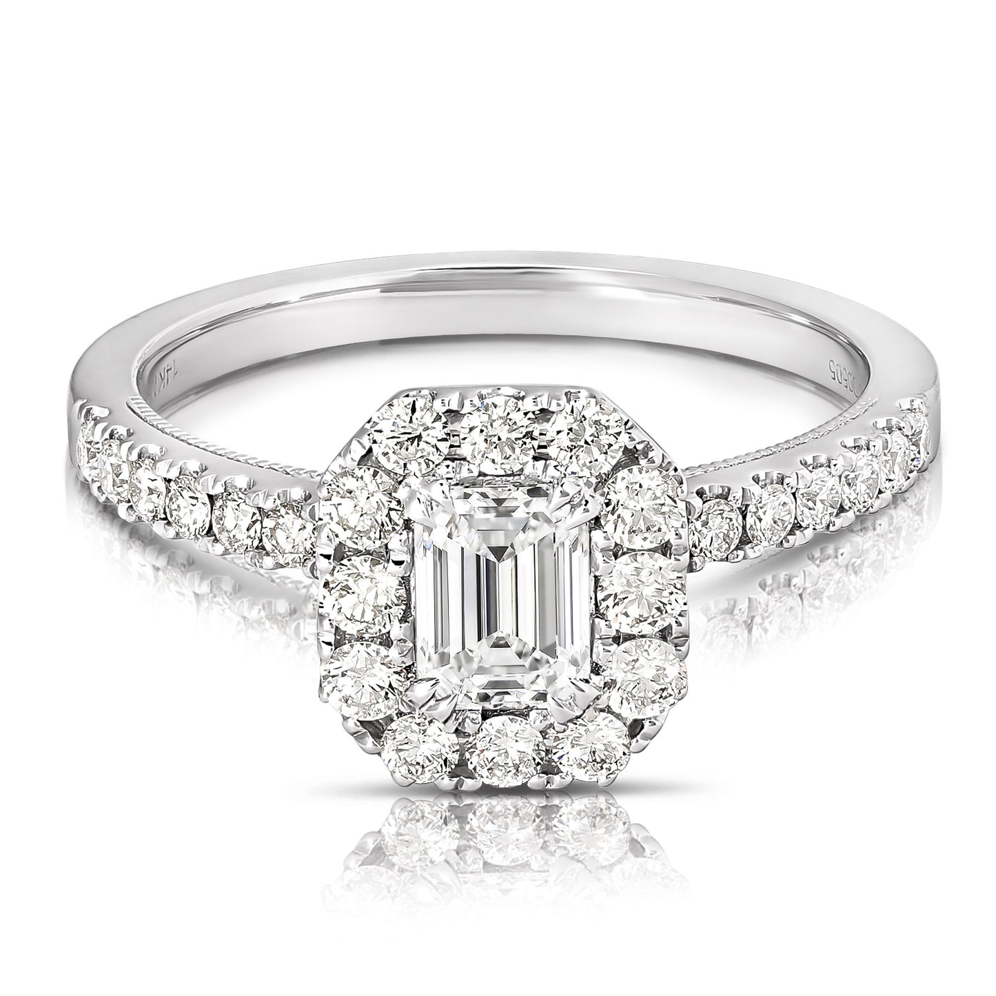 1/2 CT CENTER EMERALD CUT HALO DIAMOND ENGAGEMENT RING