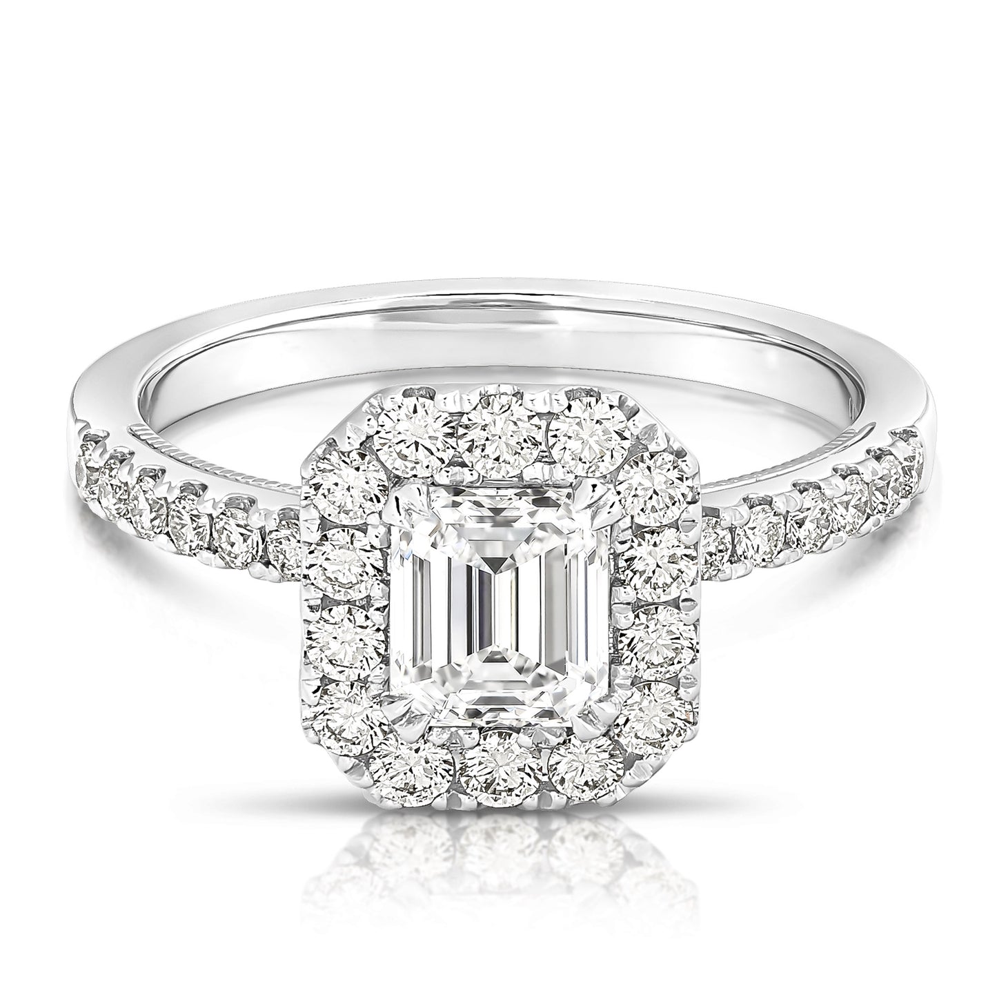 3/4 CT CENTER EMERALD CUT HALO DIAMOND ENGAGEMENT RING