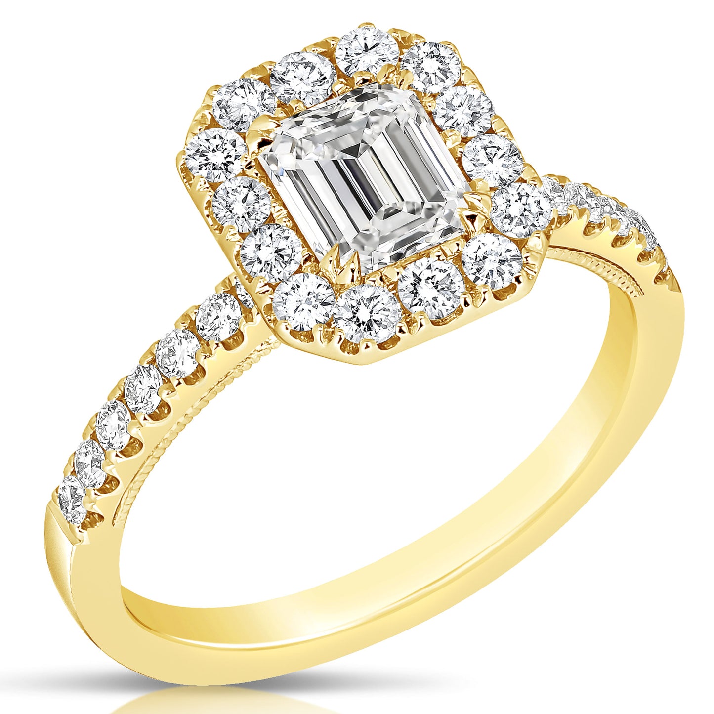 3/4 CT CENTER EMERALD CUT HALO DIAMOND ENGAGEMENT RING