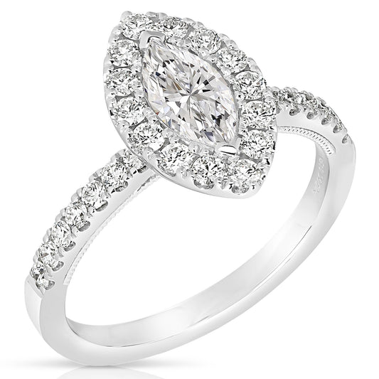 1/2 CT CENTER MARQUISE HALO DIAMOND ENGAGEMENT RING