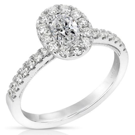 1/2 CT CENTER OVAL HALO DIAMOND ENGAGEMENT RING