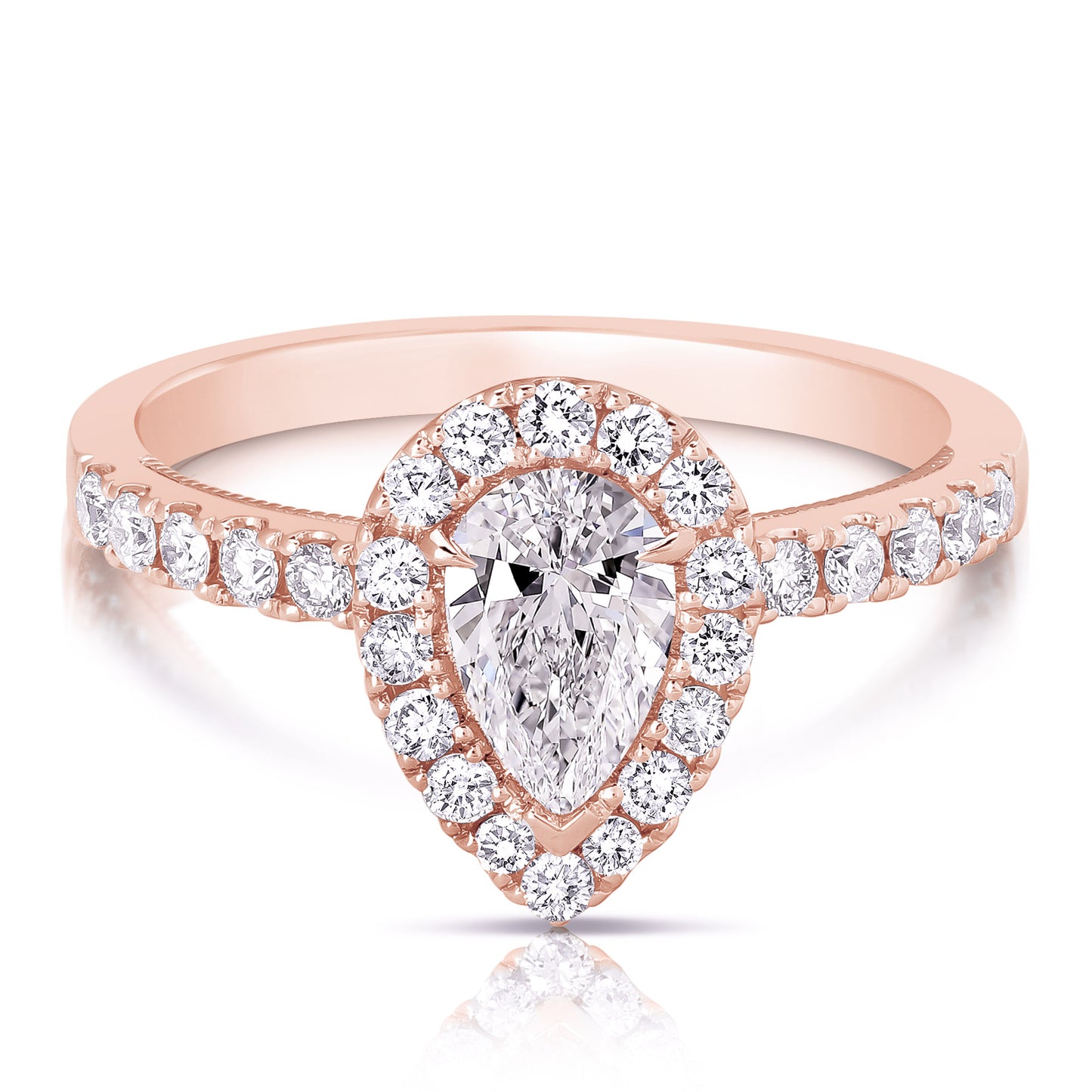 1/2 CT CENTER PEAR SHAPE HALO DIAMOND ENGAGEMENT RING