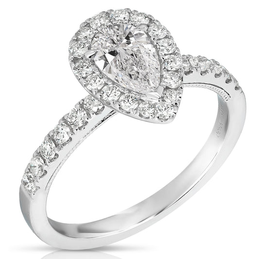 1/2 CT CENTER PEAR SHAPE HALO DIAMOND ENGAGEMENT RING