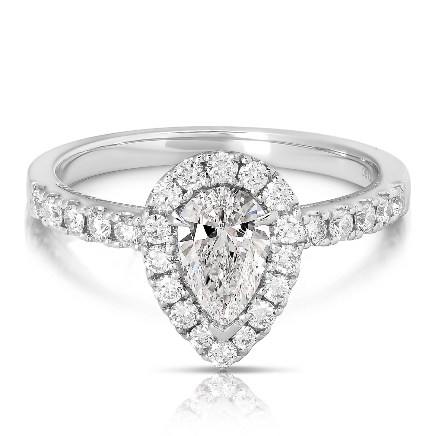 1/2 CT CENTER PEAR SHAPE HALO DIAMOND ENGAGEMENT RING