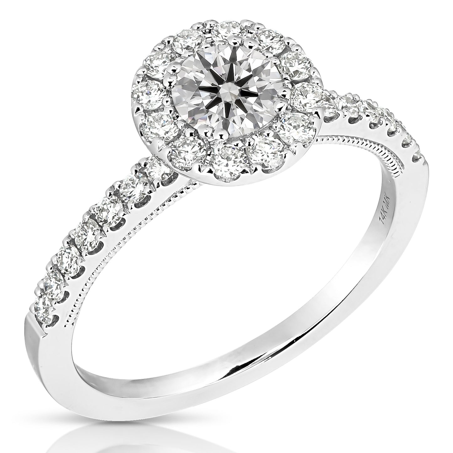 1/2 CT CENTER ROUND HALO DIAMOND ENGAGEMENT RING