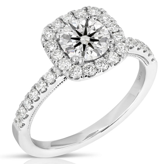 1 CT CENTER ROUND CUSHION HALO DIAMOND ENGAGEMENT RING