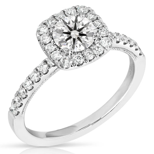 1/2 CT CENTER ROUND CUSHION HALO DIAMOND ENGAGEMENT RING