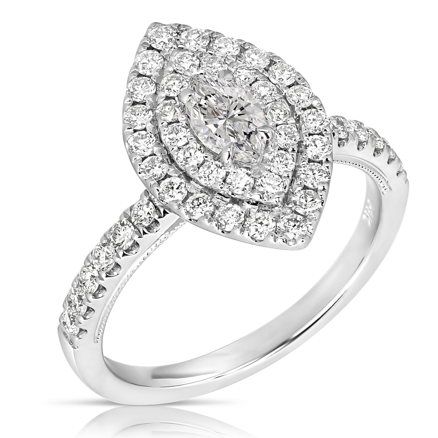 1/3 CT CENTER MARQUISE D-HALO 1 CTW DIAMOND ENGAGEMENT RING