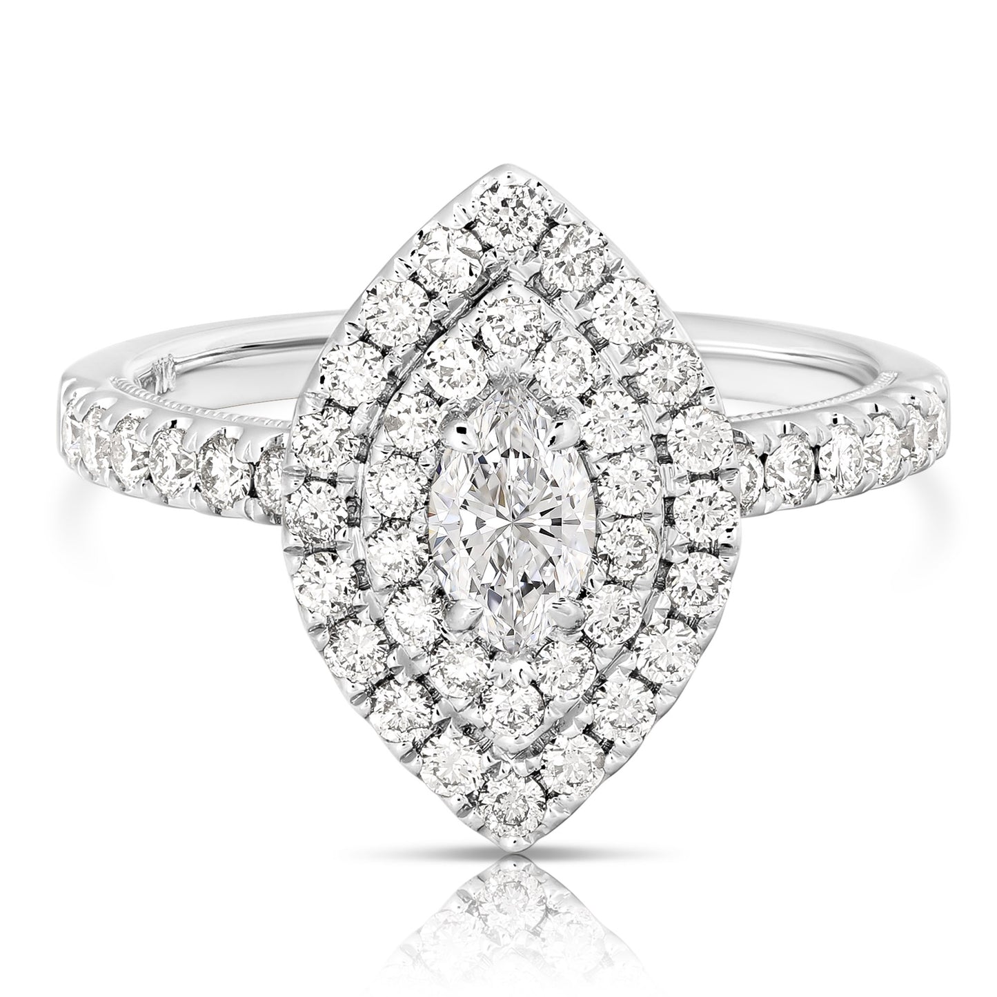 1/3 CT CENTER MARQUISE D-HALO 1 CTW DIAMOND ENGAGEMENT RING