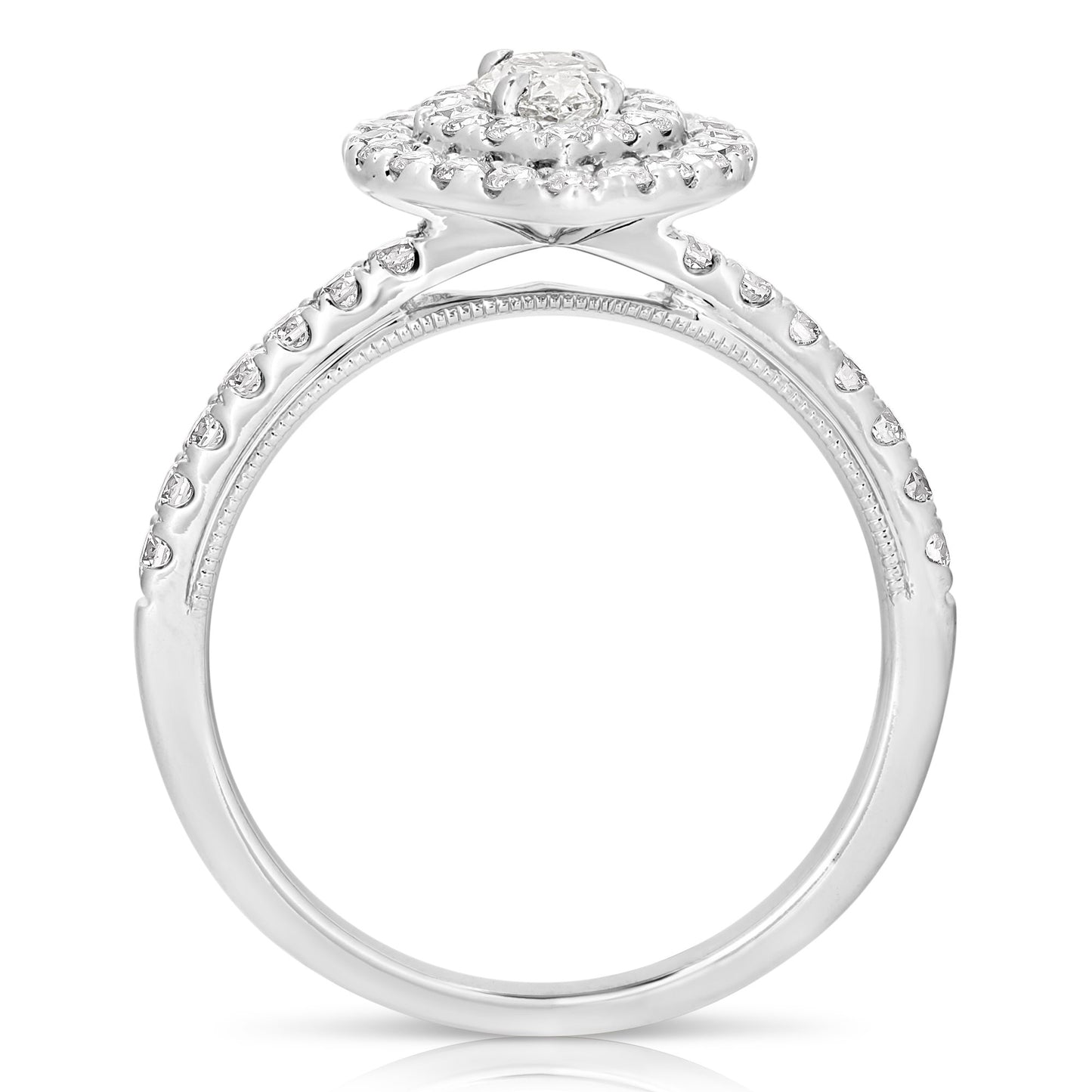 1/3 CT CENTER MARQUISE D-HALO 1 CTW DIAMOND ENGAGEMENT RING