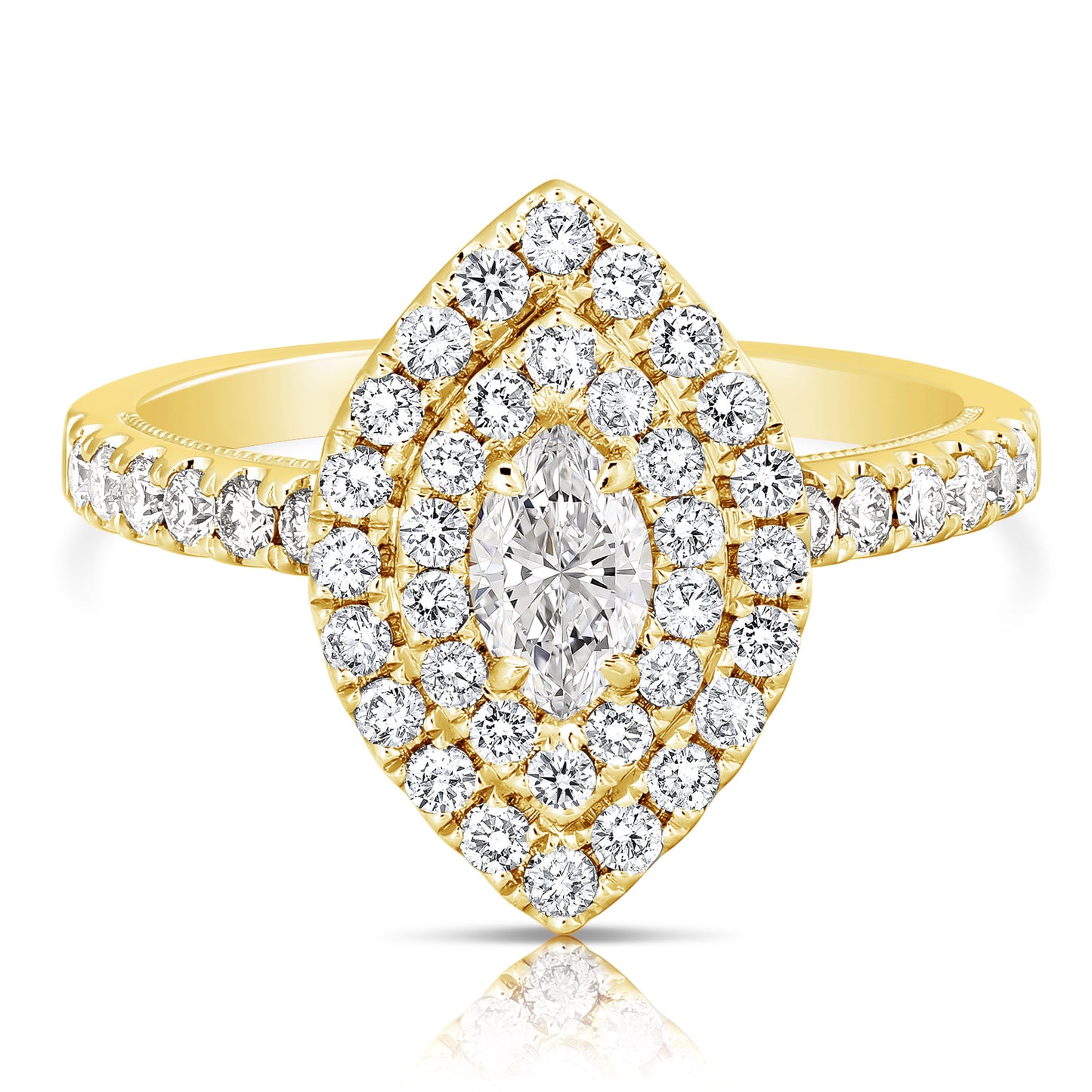 1/3 CT CENTER MARQUISE D-HALO 1 CTW DIAMOND ENGAGEMENT RING