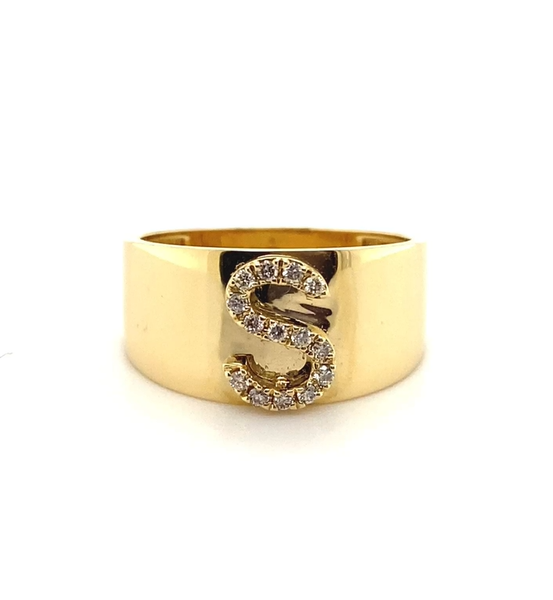 14K Gold and Diamond Initial Ring