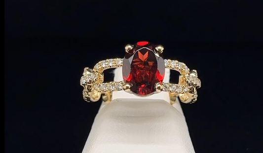 14K Paperclip Diamond and Garnet Ring