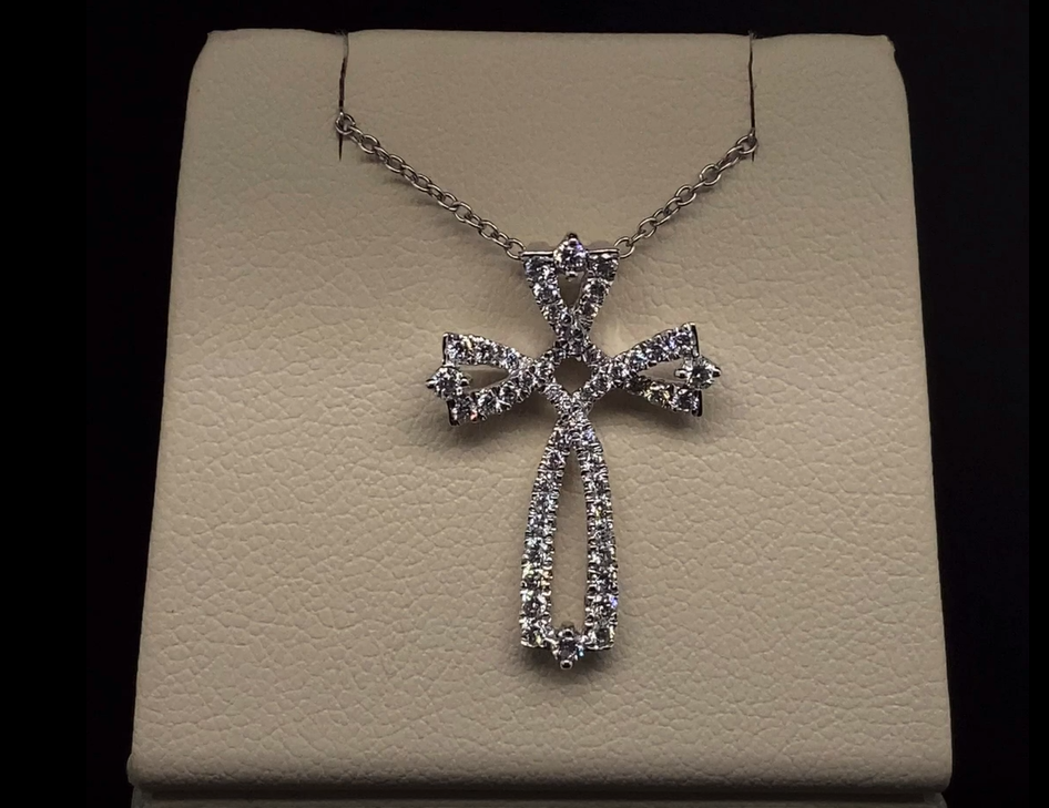 14K White Gold Diamond Cross