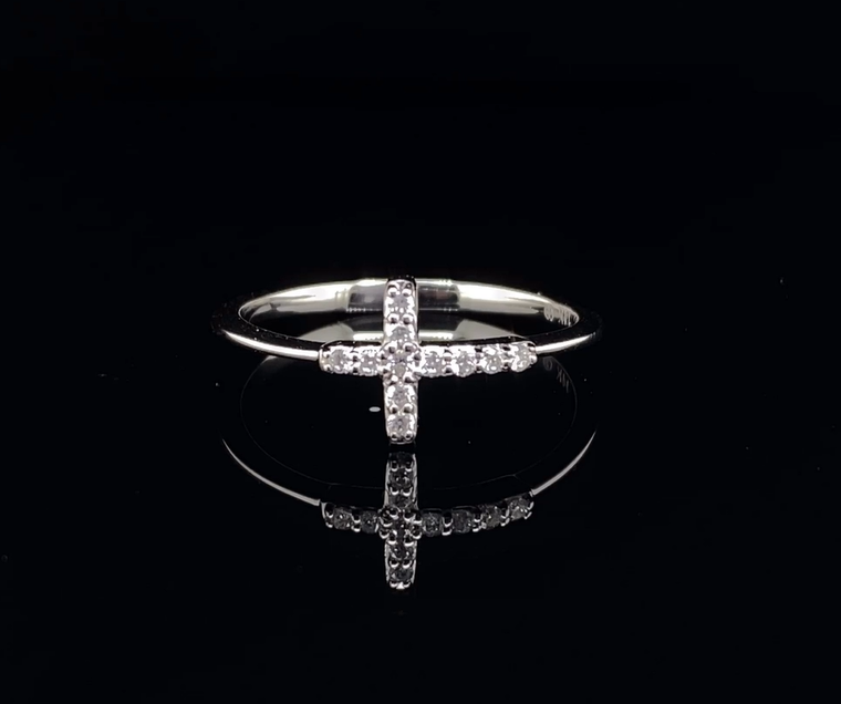 14K White Gold Diamond Cross Ring