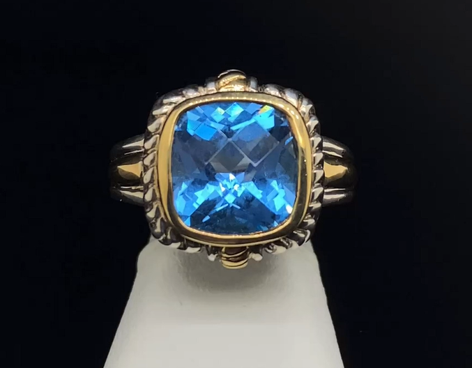 18K/Sterling Silver Blue Topaz Ring