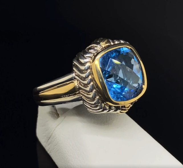 18K/Sterling Silver Blue Topaz Ring
