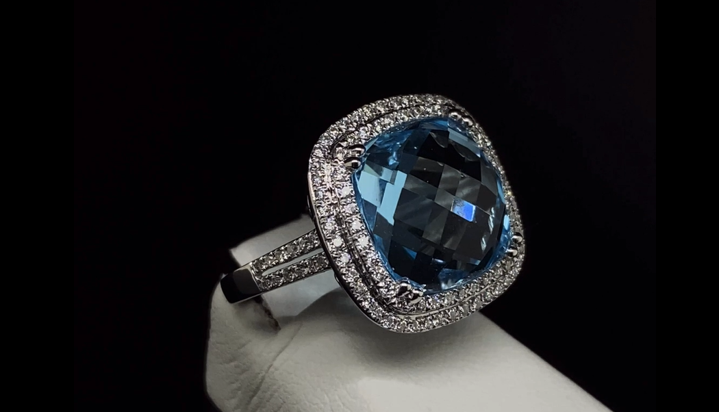 14K Diamond and Blue Topaz Ring