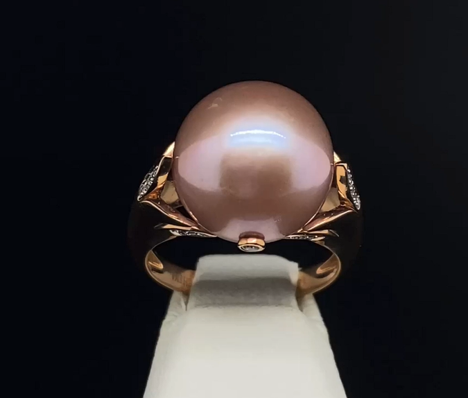 14K Rose Gold Pearl & Diamond Ring