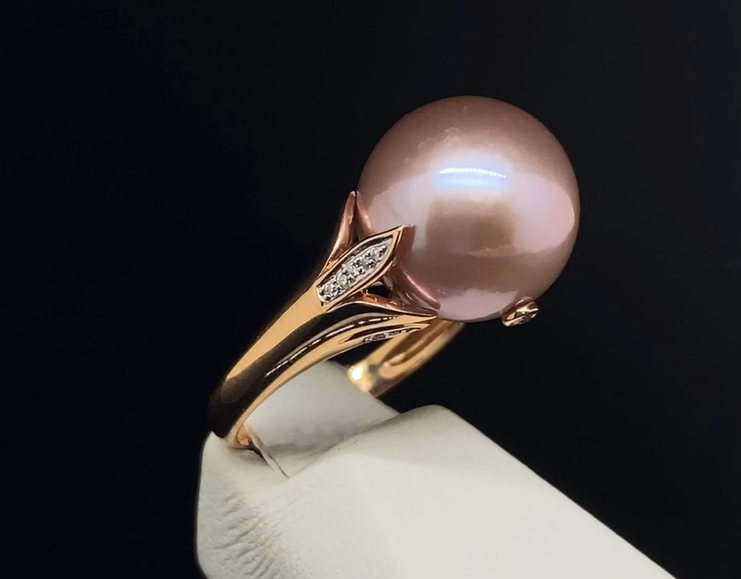 14K Rose Gold Pearl & Diamond Ring