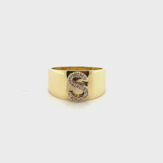 14K Gold and Diamond Initial Ring